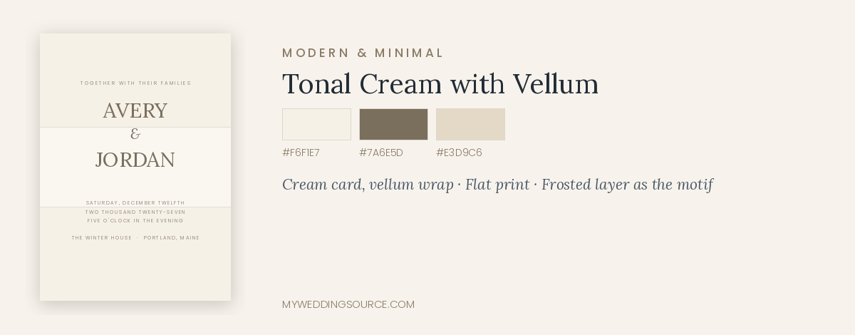Holiday wedding invitation mockup in tonal cream with vellum design