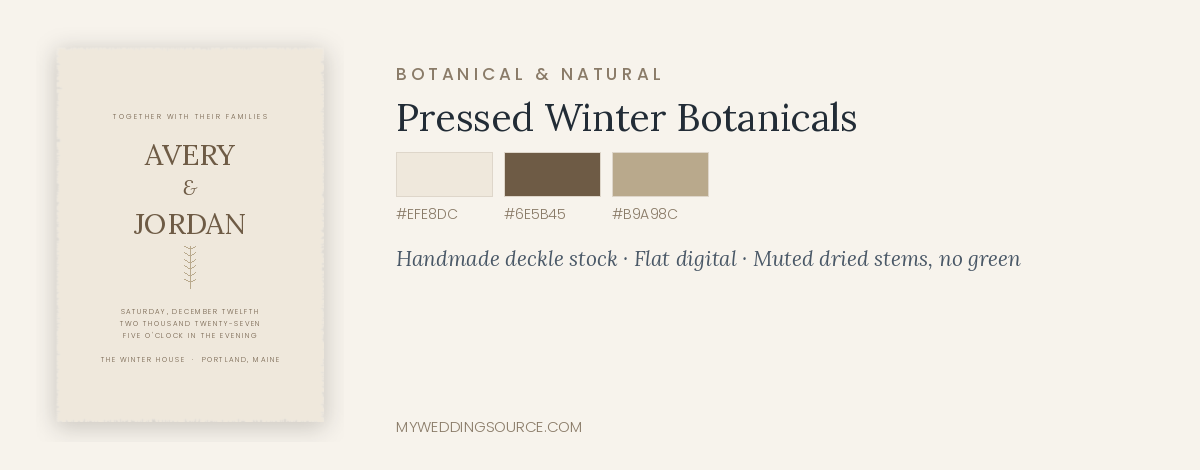 Holiday wedding invitation mockup in pressed winter botanicals design