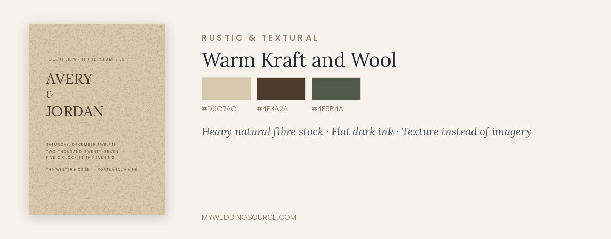 Holiday wedding invitation mockup in warm kraft and wool design