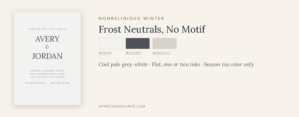 Holiday wedding invitation mockup in frost neutrals with no motif design