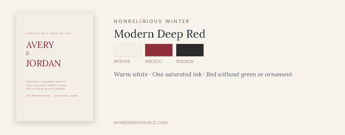 Holiday wedding invitation mockup in modern deep red design