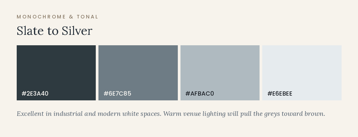 November wedding color palette transitioning from slate to silver