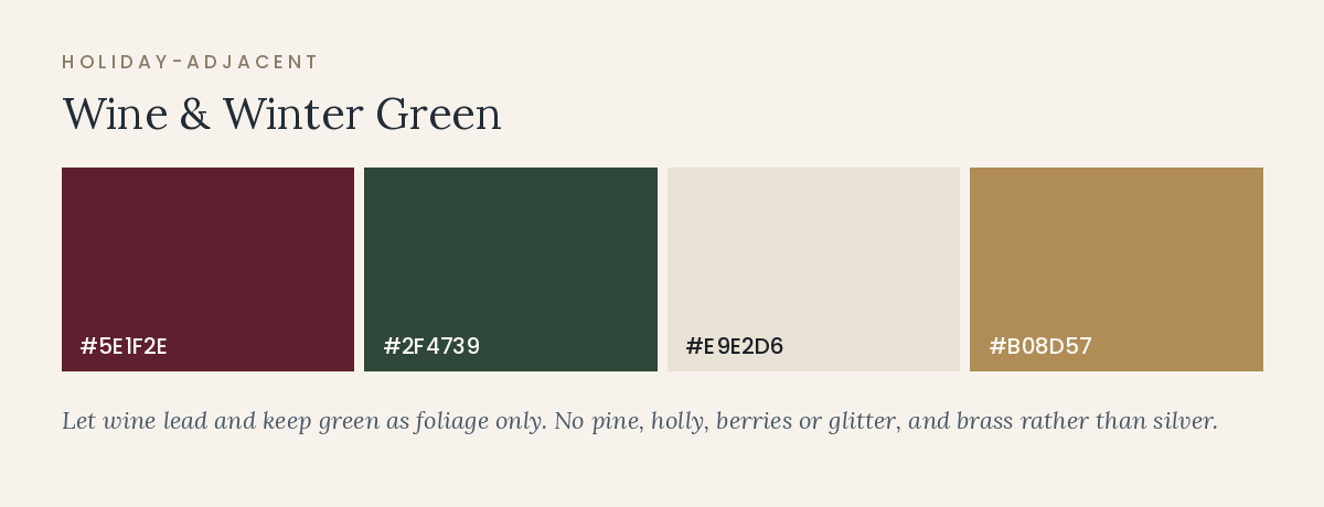 November wedding color palette in wine and winter green tones