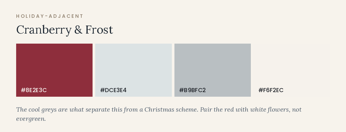 November wedding color palette in cranberry and frost tones