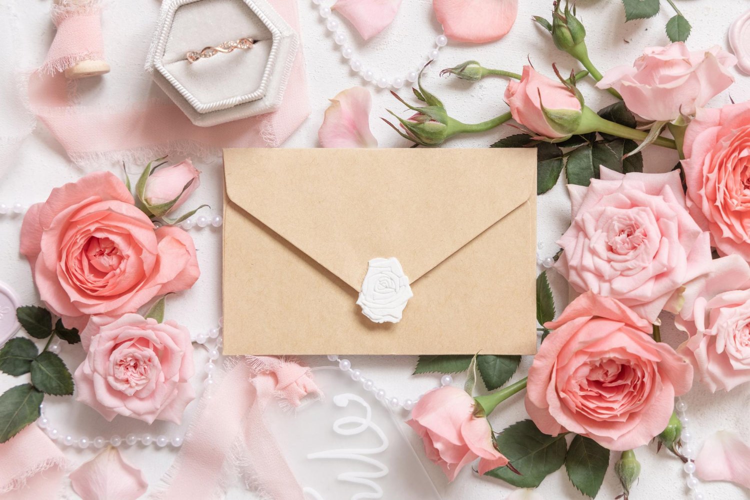 Name Change After Marriage: Costs, Deadlines, and the Paperwork Nobody Explains 14 Elegant sealed envelope with a wax seal surrounded by pink roses for wedding correspondence