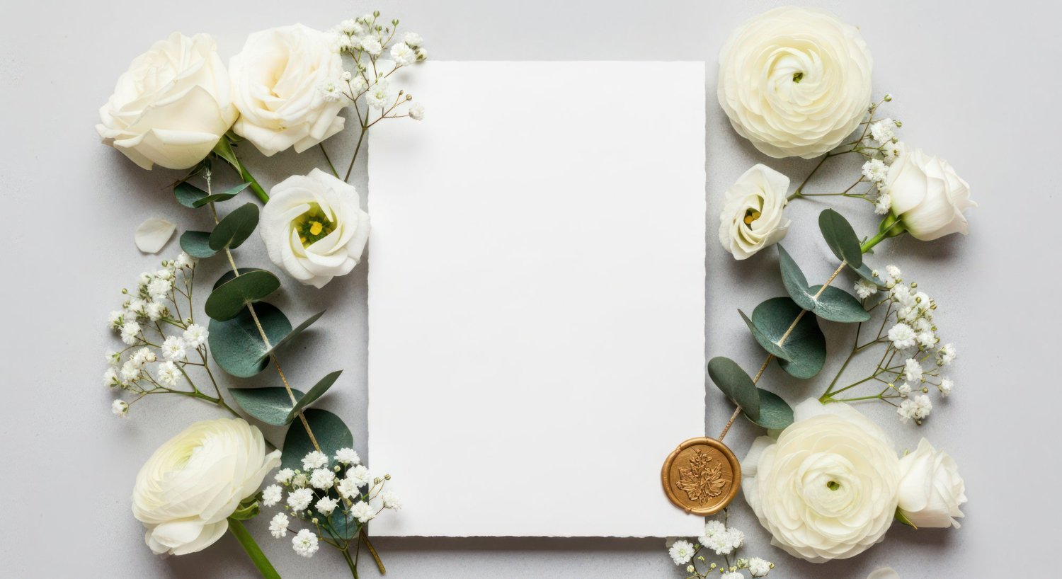 Plus-One Etiquette for Weddings: Who Gets Invited and Who Doesn't 11 Blank white wedding invitation suite with envelope beside a white flower bouquet tied with ribbon