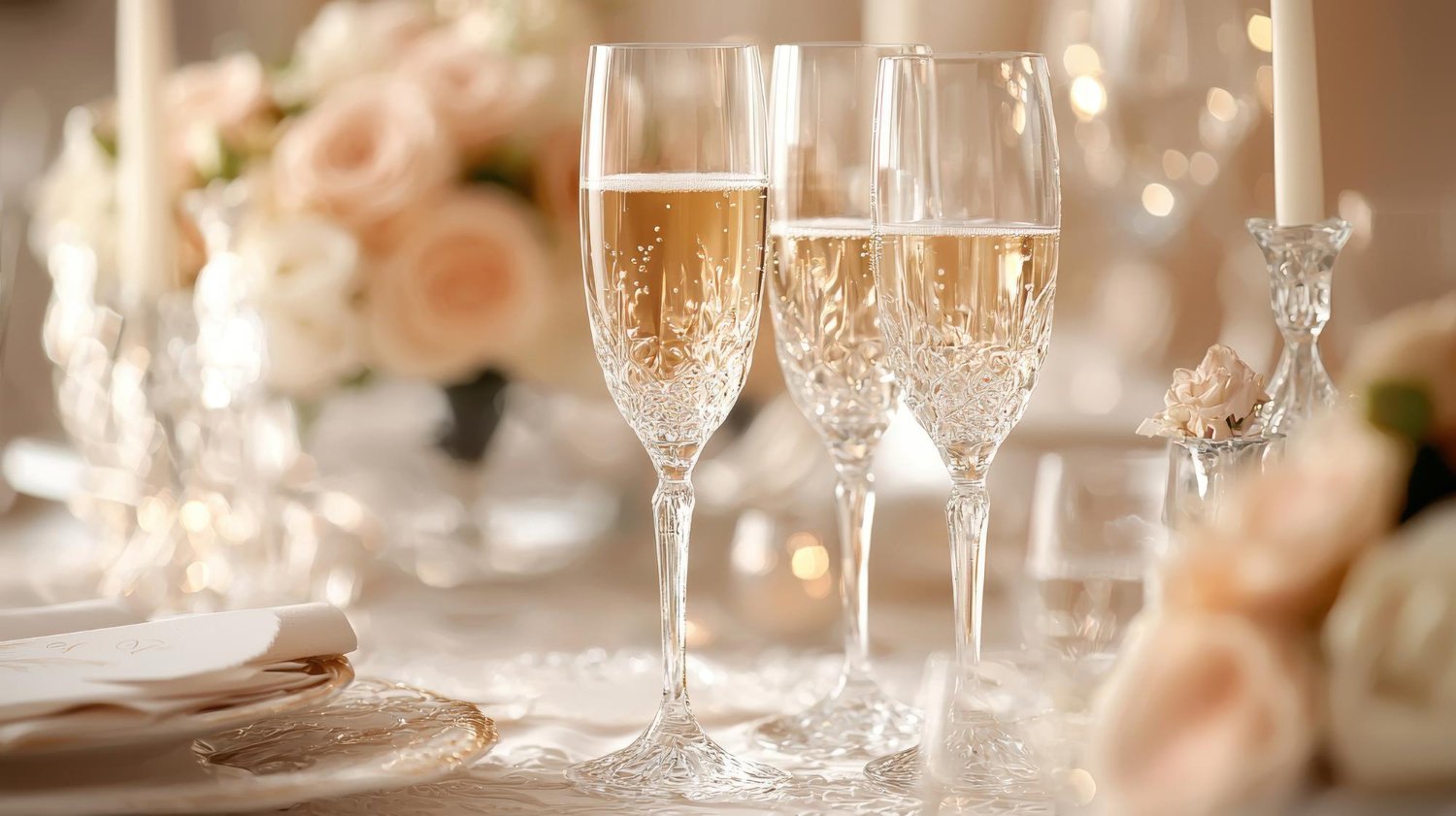 Wedding Registry Hidden Fees: What Nobody Mentions Until It Happens 12 Elegant crystal champagne glasses with soft wedding florals in the background