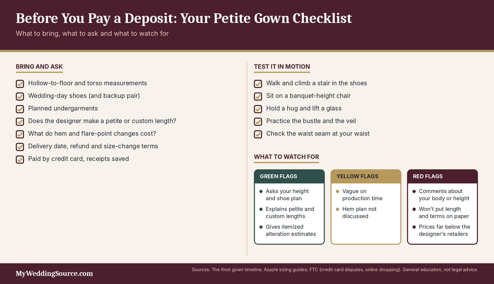 Petite Wedding Dresses: What to Wear, What to Avoid, and How to Shop Smarter 8 Petite wedding dress appointment checklist: what to bring, motion tests and flags for sellers